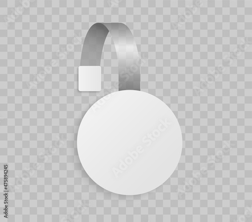 Advertising wobbler label. White round wobbler template. Supermarket shelf price label or sales point tag. Empty 3d promotional tag. Discount plastic tag. Vector illustration. photo
