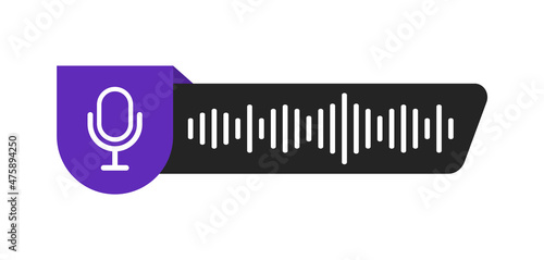 Voice messages icon. Voice recognition with microphone and sound wave. Voice assistant. Voice chat logo. Audio message, event notification. Audio record concept. Vector illustration.