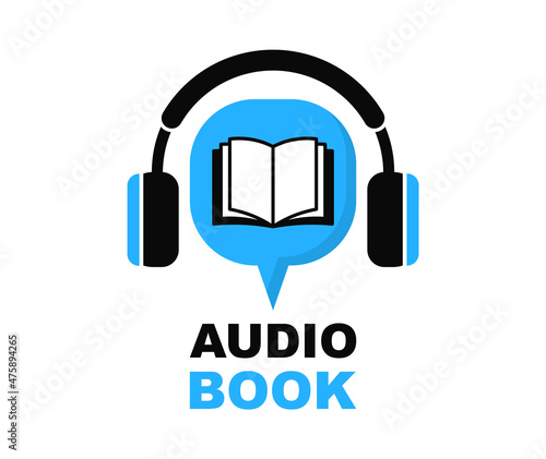 Audiobook logo template. Literature and e-books in audio format. For e-learning and onlin education. Vector illustration.