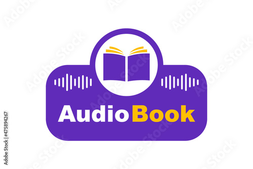 Audiobook logo template. Literature and e-books in audio format. For e-learning and onlin education. Vector illustration.