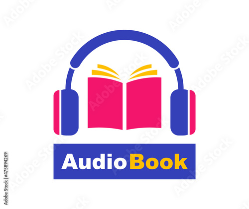 Audiobook logo template. Literature and e-books in audio format. For e-learning and onlin education. Vector illustration.