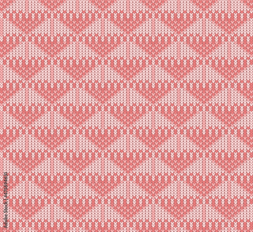 Abstract knitted pattern, monochrome soft red, seamless vector background