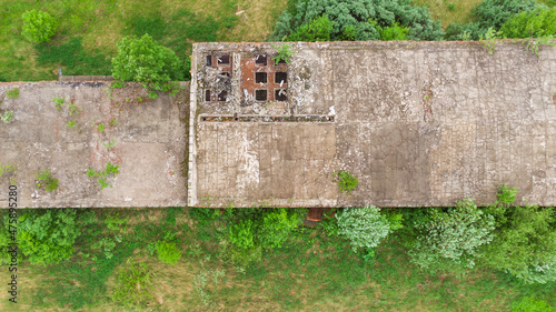 roof of an abandoned building with a hole top view