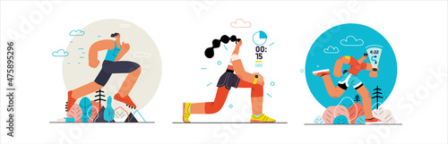 Runners - a set of illustrations of running and exercising outside people