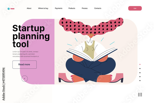 Startup illustration, website landing template. Concept of building new business