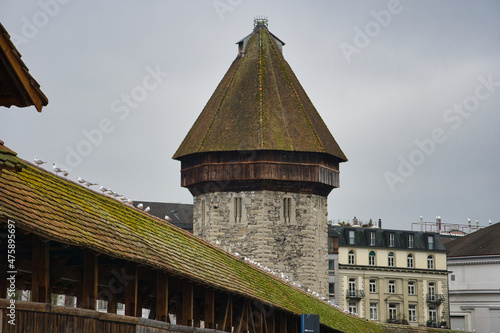 Beautiful exterior Chapel Bridge in Lucerne, Switzerland photo