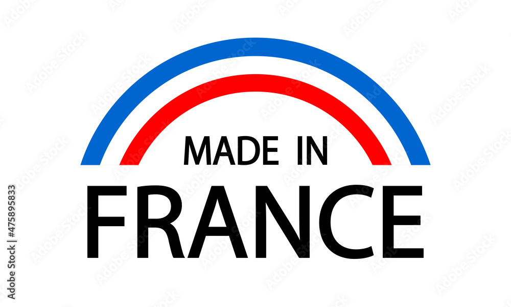 Made in France icon. Round label with French flag. High quality product mark. Glossy sticker. Round icon. Badge. Product of France. Manufactured in Europe.