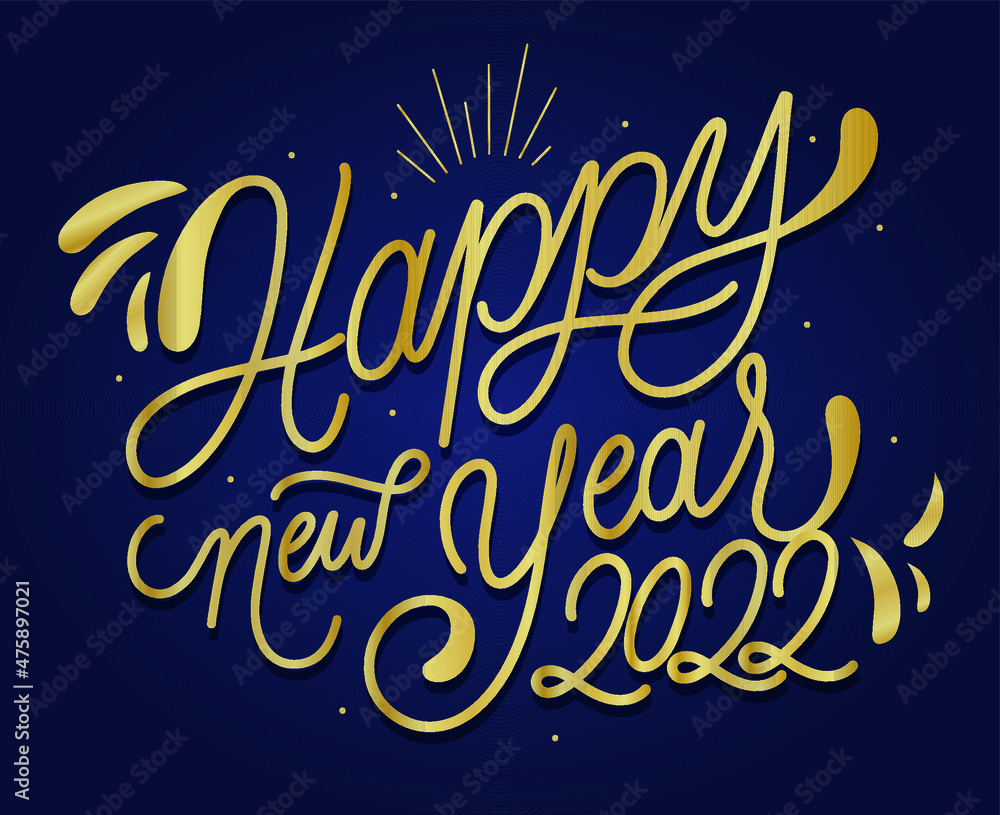 Happy New Year 2022 Design Vector Abstract Holiday Illustration Gold With Blue Background