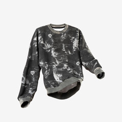 Gray black tie dye flying unisex oversized winter hoodie on gray background. Creative clothing concept, trendy fall winter cozy sweater. Fashion, autumn and winter discounts. black Friday. Shopping