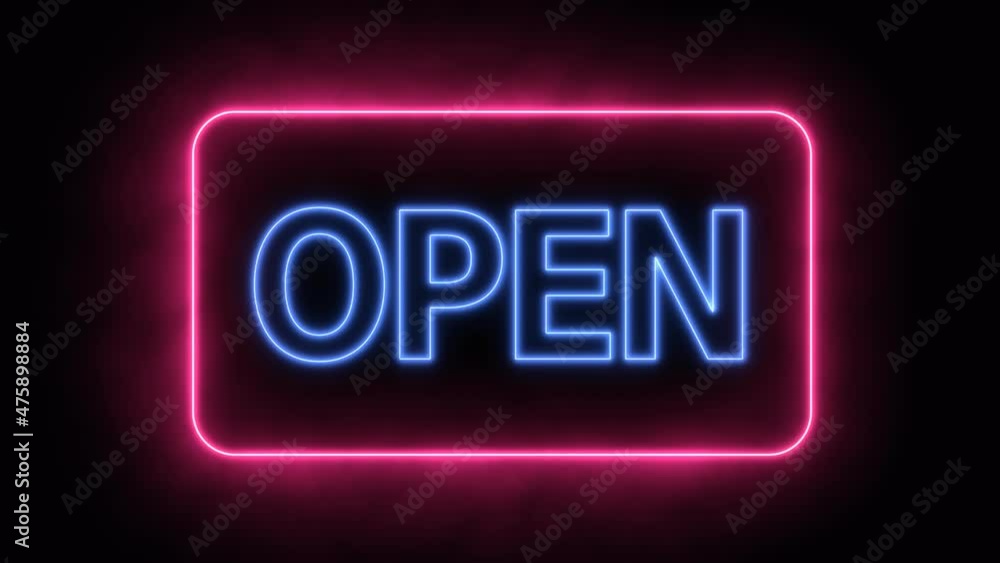 Neon Sign Animation With Word Open Flickering Blue Letters In The Dark Neon Sign Animation With Word Open Flickering Blue Letters In The Dark