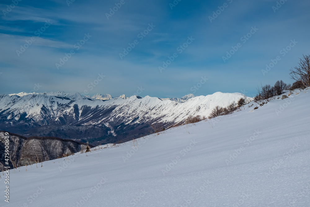 Ski mountaineering on mount Matajur, Friuli-Venezia Giulia, Italy