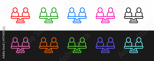Set line Gender equality icon isolated on black and white background. Equal pay and opportunity business concept. Vector