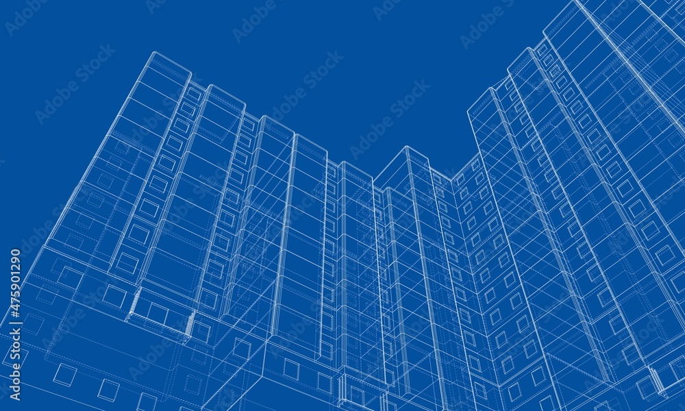 Wire-frame model of a multi-storey building