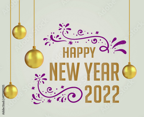 Happy New Year 2022 Holiday Abstract Design Vector Illustration Purple And Gold With Gray Background