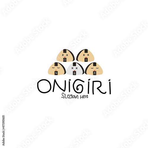 Onigiri logo. Vector illustration of cute onigiri, Japanese food logo onigiri