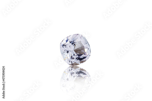 macro mineral faceted stone Morganite on a white background