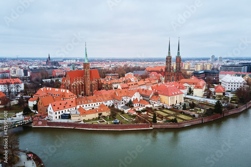 Cityscape of Wroclaw panorama in Poland, aerial view