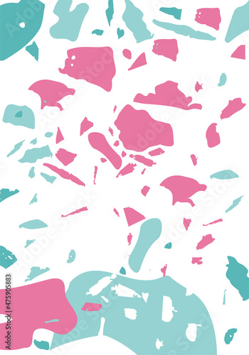 Terrazzo modern abstract template. Pink and blue