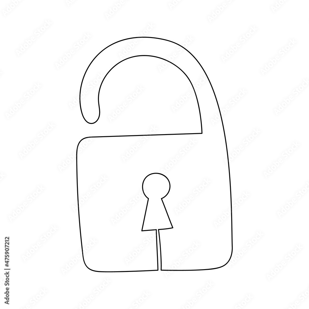 Continuous line drawing open lock. Template for your design. Vector illustration. Continuous line drawing open lock. Template for your design. Vector illustration.