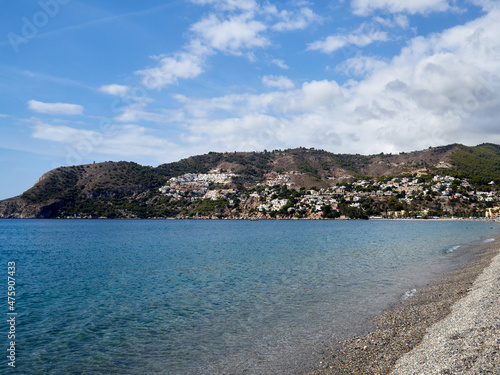 La Herradura beach and bay. A gravel beach in the Mediterranean. Almuñécar,  province of Granada, Andalusia, Tropical Coast, Spain photo