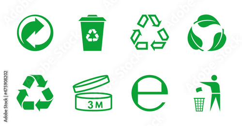 Set of symbols and signs for design of packaging products. Package signs, recycling icons and composition on white background. Information about the goods being transported and sign of recycling.