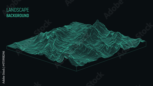 Abstract landscape background. Mesh structure. Polygonal wireframe background. 3d isometric vector illustration