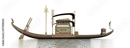 Egyptian sacred barge with tomb - 3D render photo