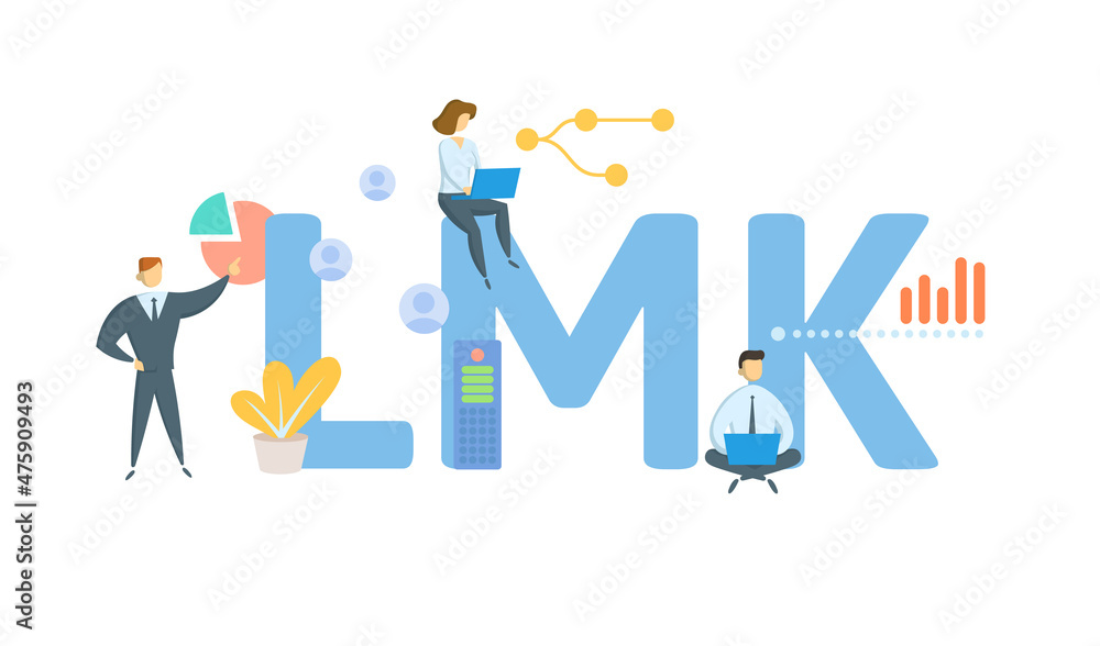 LMK, Let Me Know. Concept with keyword, people and icons. Flat vector illustration. Isolated on white.