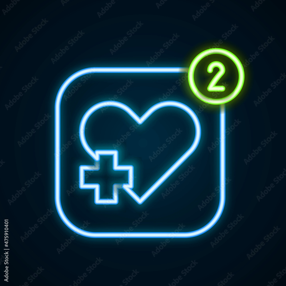 Glowing neon line Smartphone with heart rate monitor function icon isolated on black background. Colorful outline concept. Vector Glowing neon line Smartphone with heart rate monitor function icon isolated on black background. Colorful outline concept. Vector