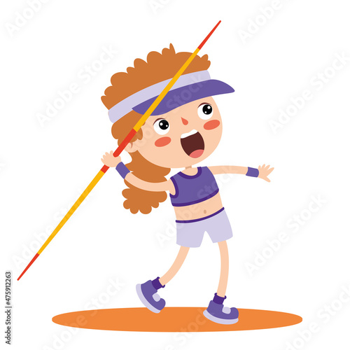 Cartoon Illustration Of A Kid Throwing Javelin