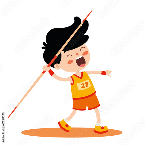 Cartoon Illustration Of A Kid Throwing Javelin