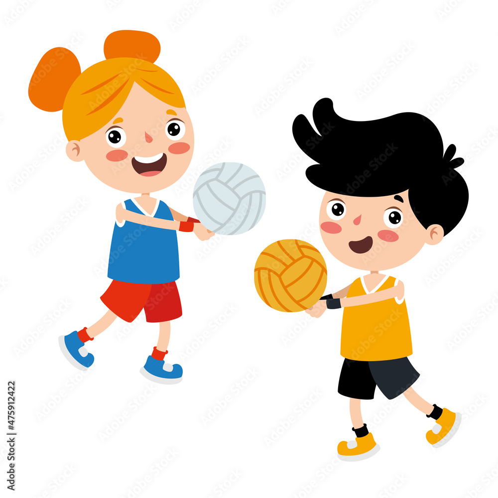 Cartoon Illustration Of A Kid Playing Volleyball Cartoon Illustration Of A Kid Playing Volleyball