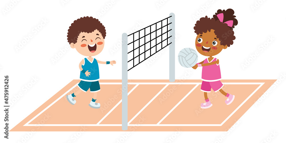 Cartoon Illustration Of A Kid Playing Volleyball Stock Vector | Adobe Stock