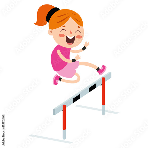 Cartoon Illustration Of A Kid Playing Steeplechase