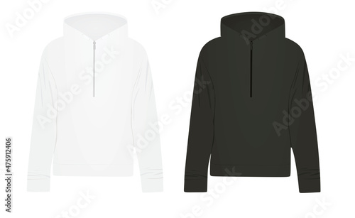 White and black zipper hoodie. vector illustration