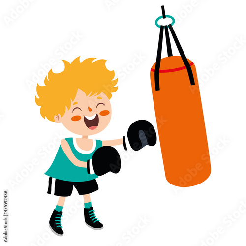 Cartoon Illustration Of A Kid Boxing