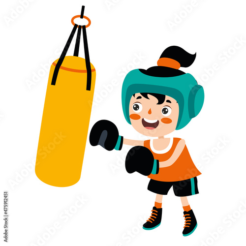 Cartoon Illustration Of A Kid Boxing