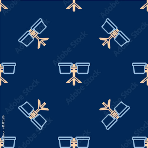 Line Bongo drum icon isolated seamless pattern on blue background. Musical instrument symbol. Vector