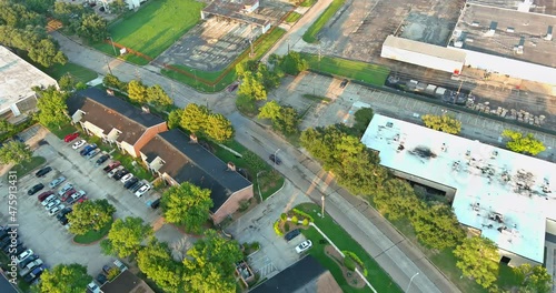 20 SEPTEMBER 2021 Houston, TX USA: Aerial view of busines small plaza district in Houston, Texas, US. Office buildings near 45 Interstate photo