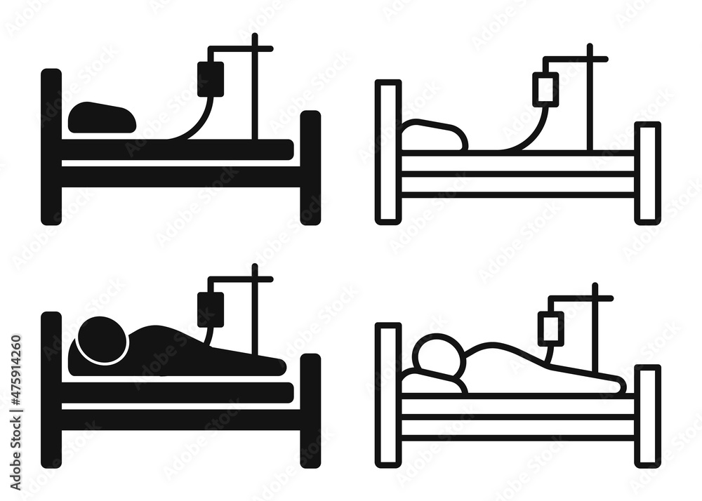 Set of hospital bed icon. Patient Icon. Person in hospital bed. Vector illustration. Set of hospital bed icon. Patient Icon. Person in hospital bed. Vector illustration.