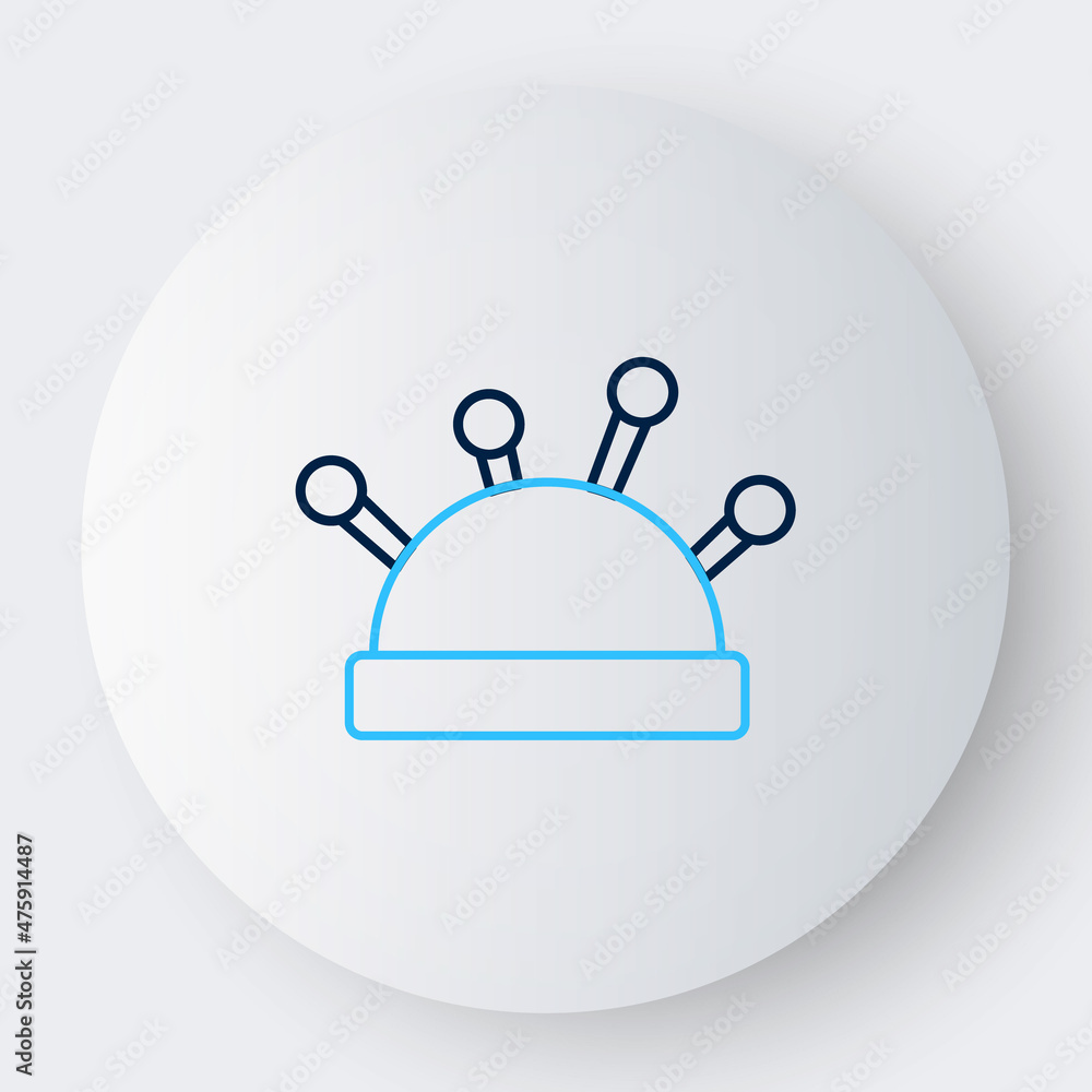 Obraz premium Line Needle bed and needles icon isolated on white background. Handmade and sewing theme. Colorful outline concept. Vector