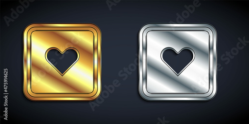 Gold and silver Like heart icon isolated on black background. Counter Notification Icon. Follower Insta. Long shadow style. Vector