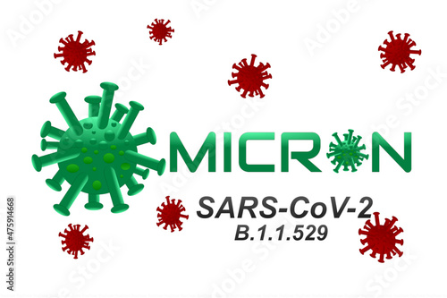 Illustration of new coronavirus Sars Cov 2 Omicron, new variant of Covid-19, B.1.1.529, white background with copy space photo