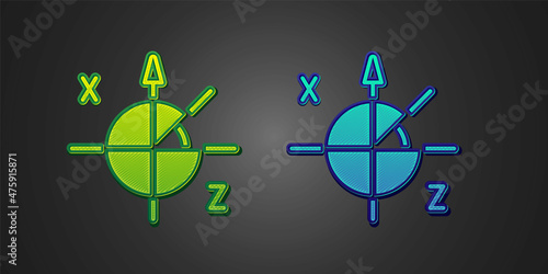 Green and blue Trigonometric circle icon isolated on black background. Vector
