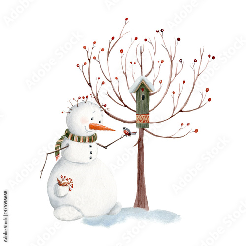Christmas illustration with funny snowman.