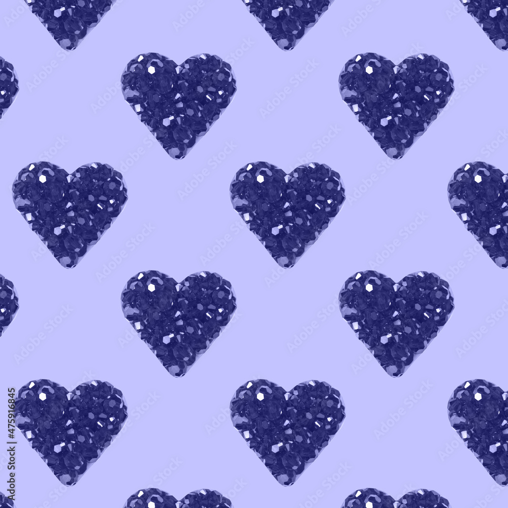 Seamless pattern with hearts on a violet background. Color of the year 2022 Very Peri.