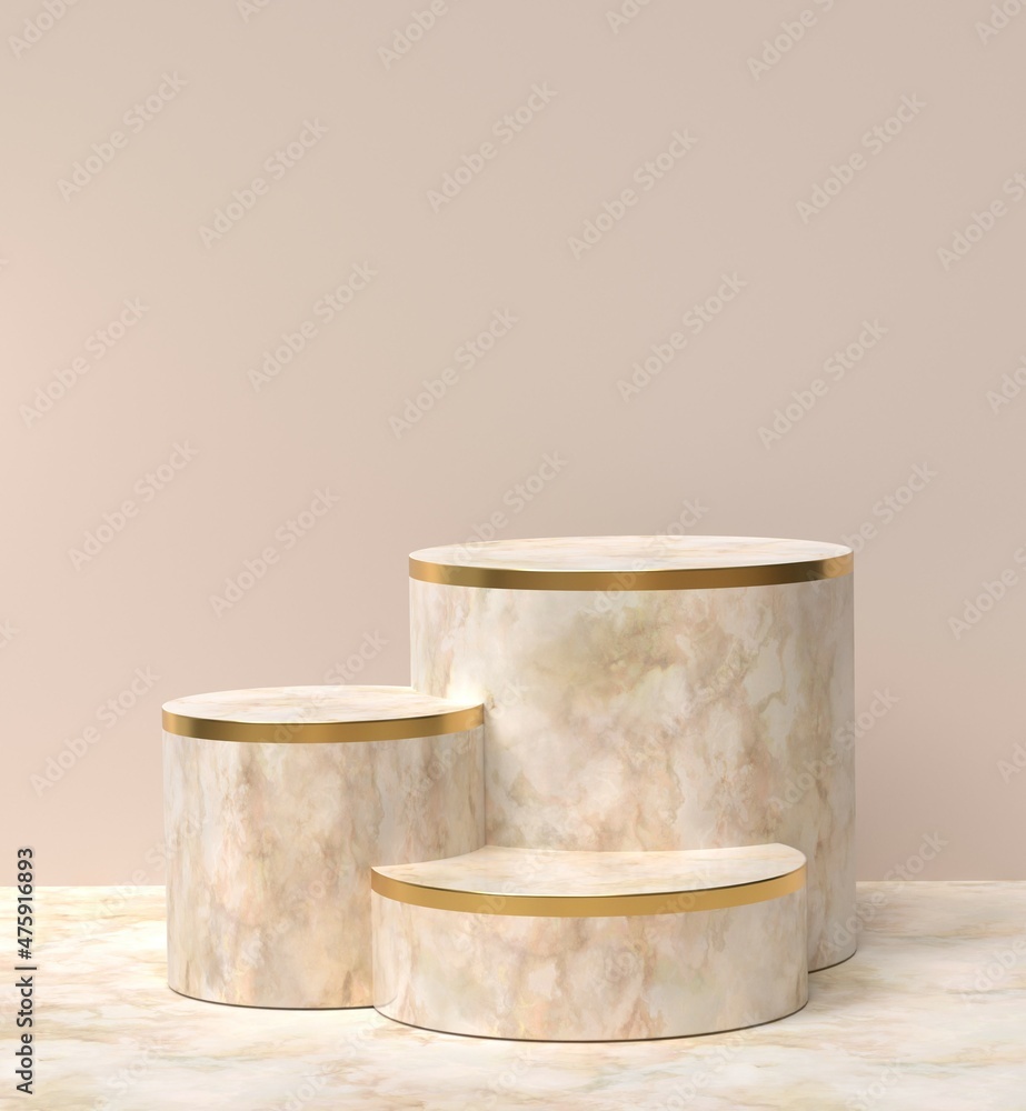 Marble podium on a pastel beige background. 3D image Marble podium on a pastel beige background. 3D image