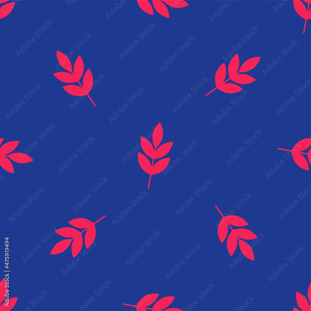 Red Leaf icon isolated seamless pattern on blue background. Leaves sign. Fresh natural product symbol. Vector Red Leaf icon isolated seamless pattern on blue background. Leaves sign. Fresh natural product symbol. Vector