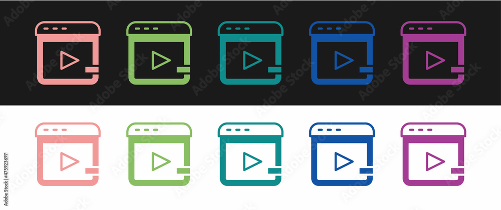 Set Video advertising icon isolated on black and white background. Concept of marketing and promotion process. Responsive ads. Social media advertising. Vector Set Video advertising icon isolated on black and white background. Concept of marketing and promotion process. Responsive ads. Social media advertising. Vector