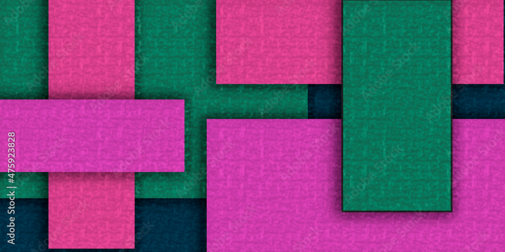 Fototapeta premium Fondo rosa y verde de cuadrados con rectángulos.